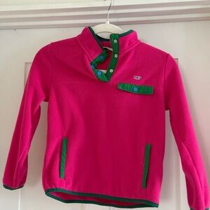 Vineyard Vines Hot Pink Fleece Pullover with Green Trim